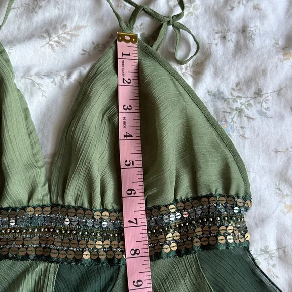 Solitaire green handkerchief hemline midi dress size medium - Picture 10 of 11